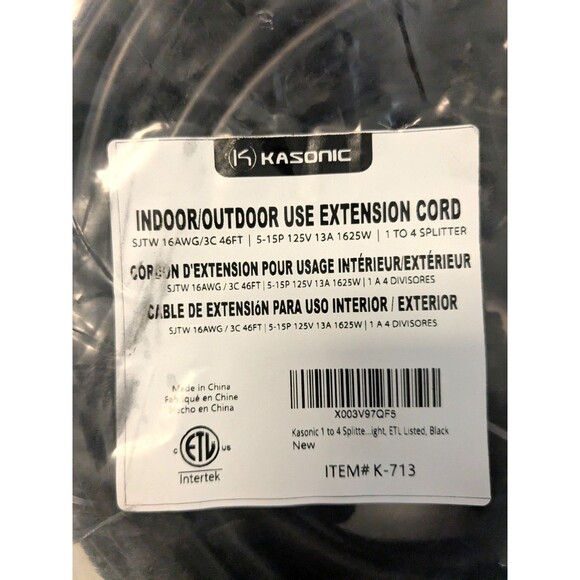 Extension Cord 46ft with 1 to 4 Splitter, Black, IP65 Waterproof Heavy Duty - Picture 8 of 8